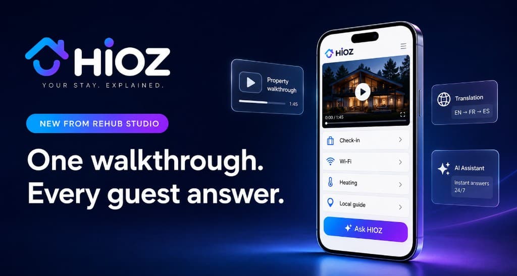 HIOZ — One walkthrough. Every guest answer. Video guest guide with Ask HIOZ on a smartphone.